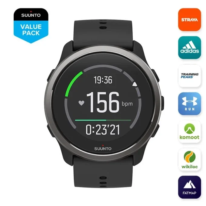 Suunto 5 Peak Black – leichte Multisportuhr für Training, Erkundungen und Wohlbefinden
