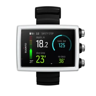 Suunto EON Core weißer Tauchcomputer mit Farbdisplay und großen Ziffern