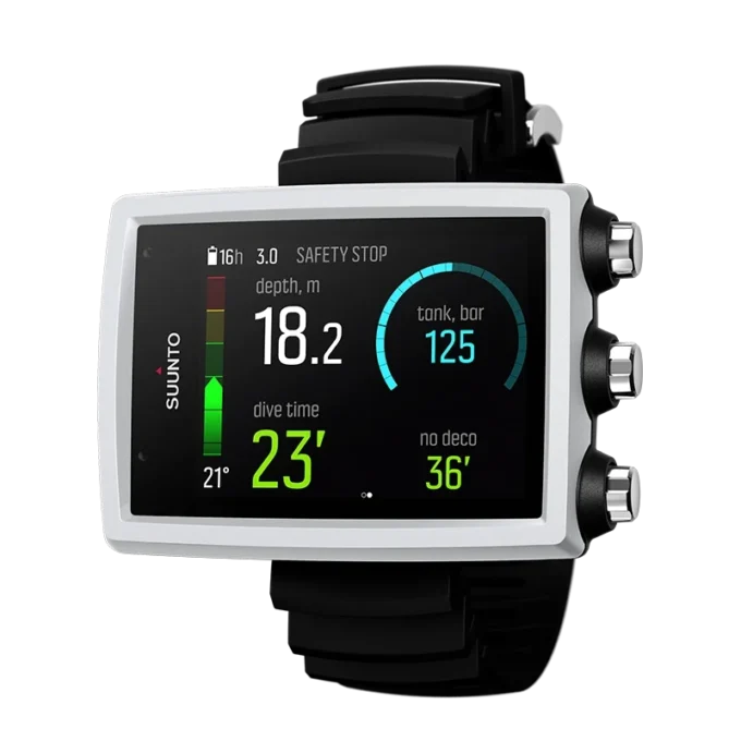 Suunto EON Core weißer Tauchcomputer mit Farbdisplay und großen Ziffern
